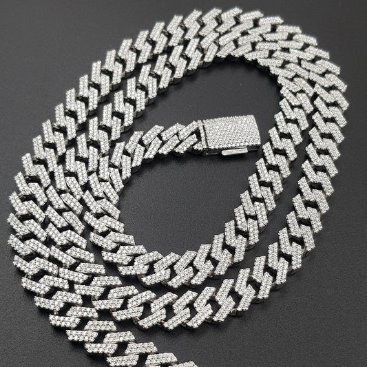 16 MM CUBAN LINK CHAIN WITH SILVER AND MOISSANITE 24 INCHES