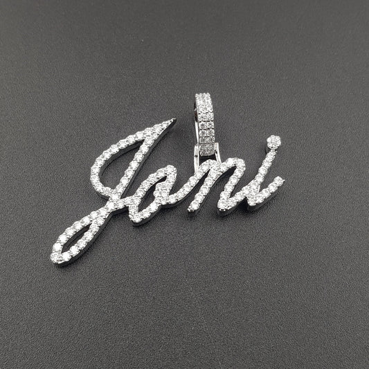 Signature Style Custom Name Pendant In Silver Moissanite