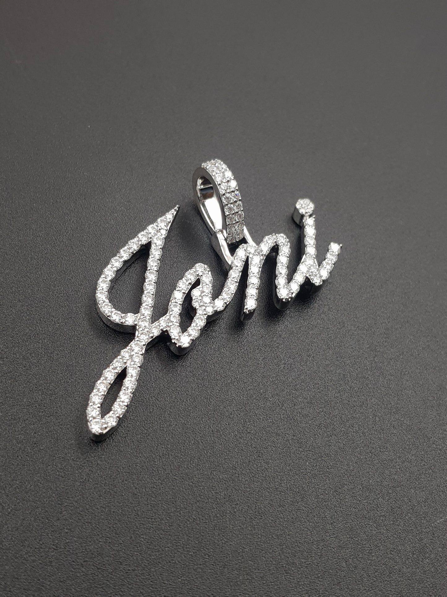 Signature Style Custom Name Pendant In Silver Moissanite