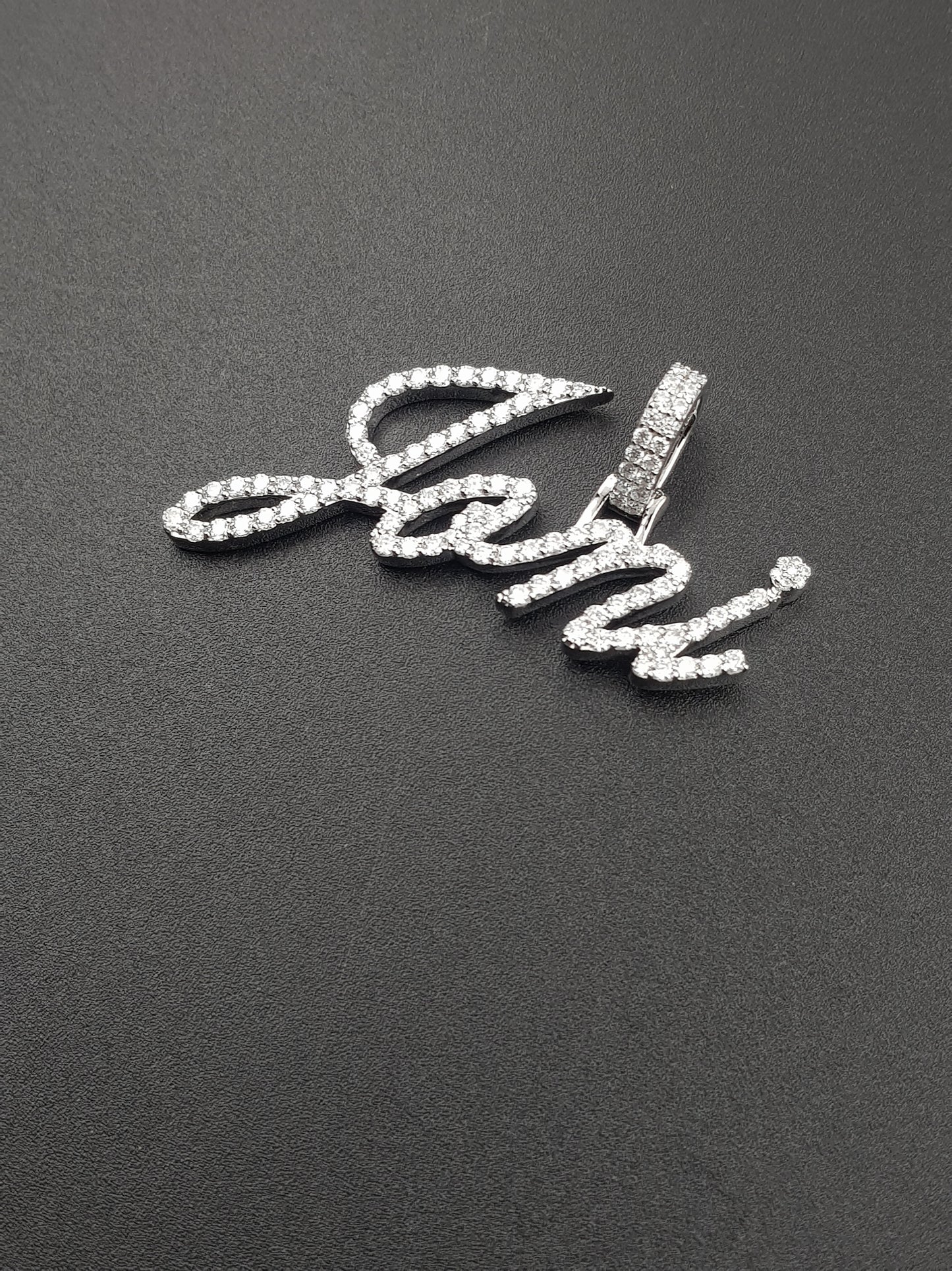 Signature Style Custom Name Pendant In Silver Moissanite