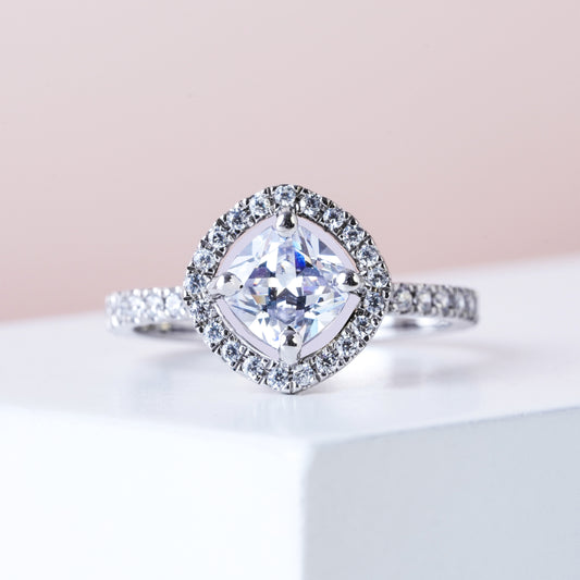 Cushion Cut Simulated Halo Wedding Ring