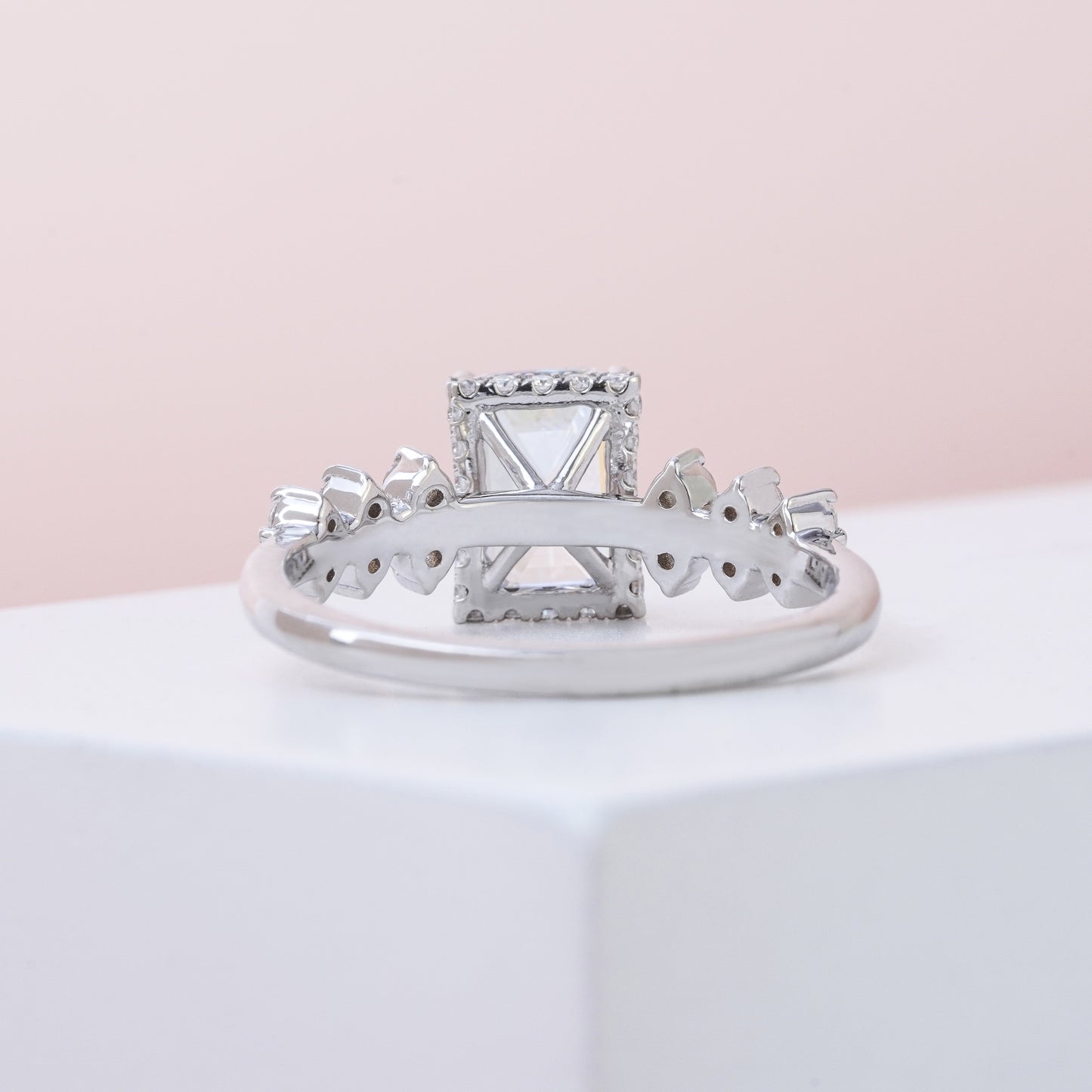 Traditional Emerald Cut with Round Cut Stone Beauty on Band