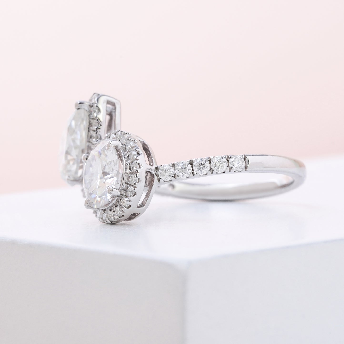 Two Stone Round and Pear Toi Et Moi Diamond Love Ring