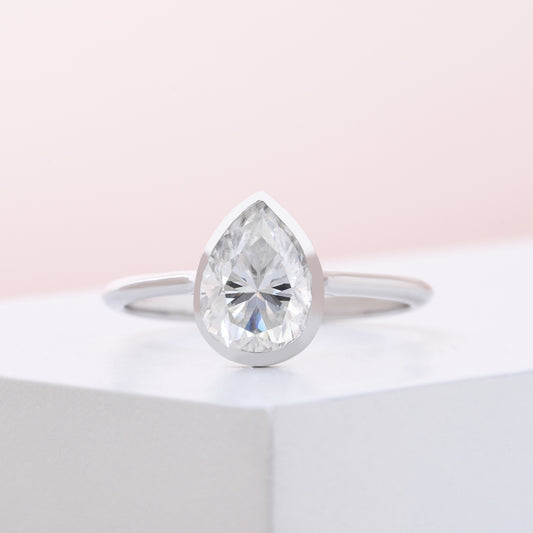 Premium Pear Cut Bezel Setting Solitaire Diamond Ring