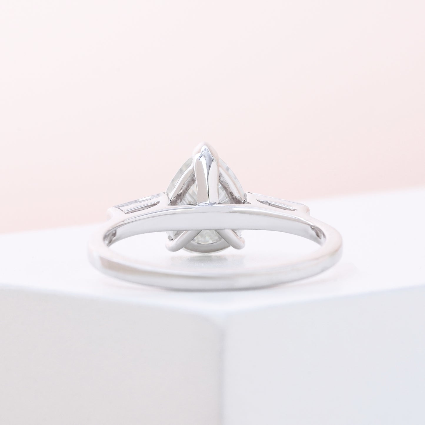 Pear Cut with Baguette Side Three Stone Engagement Ring