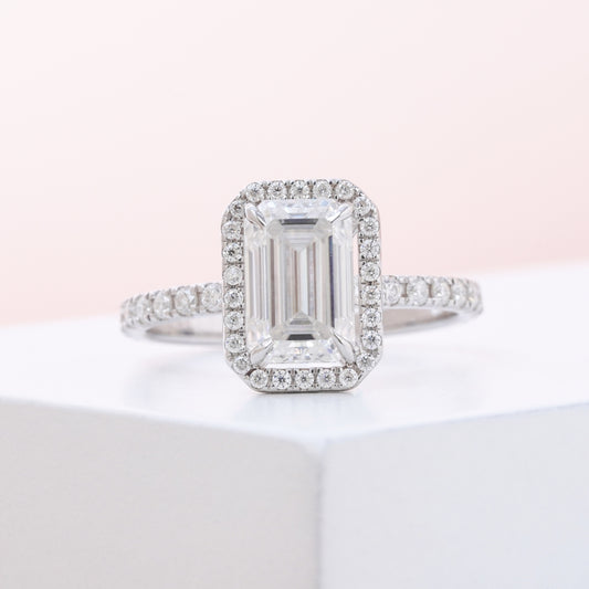 Emerald Cut Halo Diamond Engagement Ring