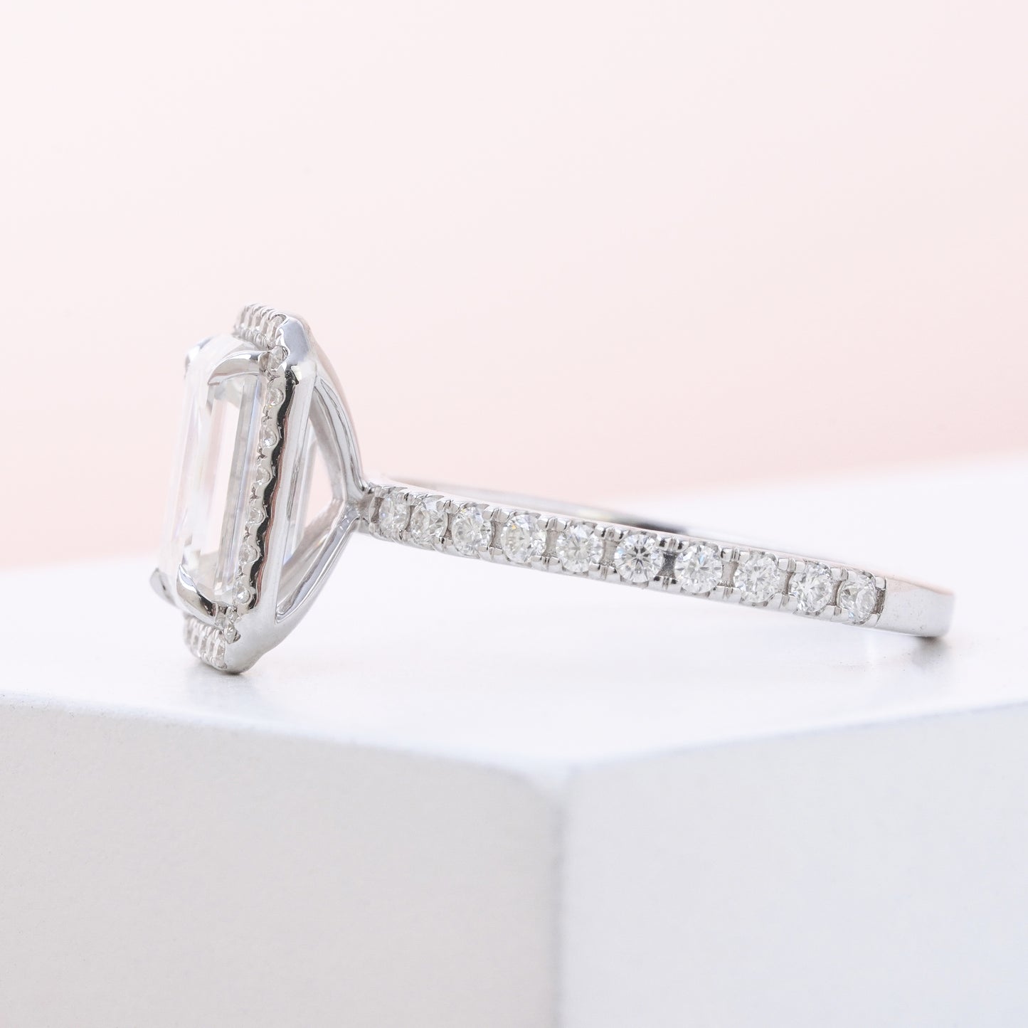 Emerald Cut Halo Diamond Engagement Ring