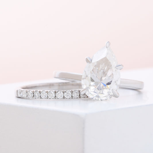 Premium Pear Cut Diamond with Half Diamond Band Bridal Set Rings