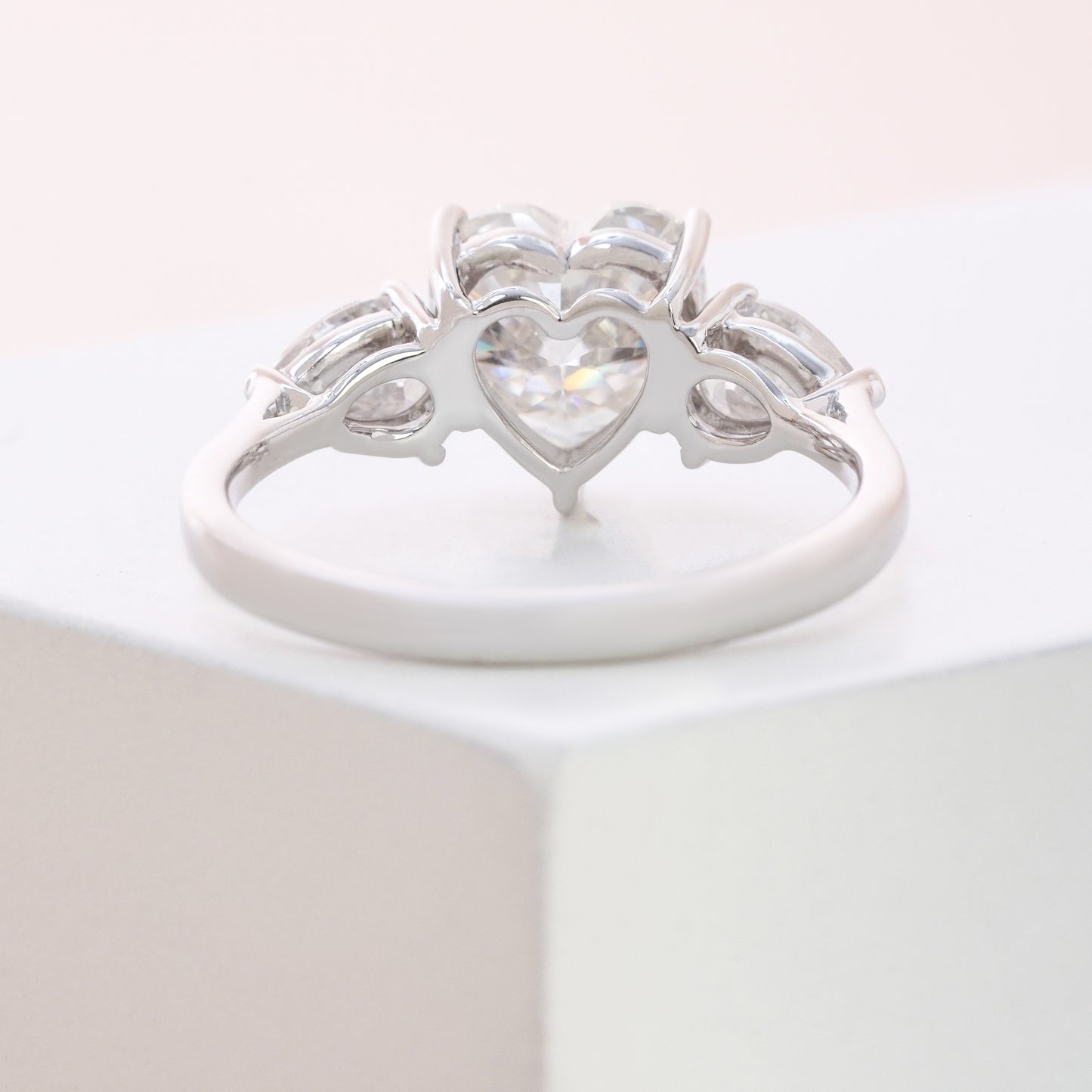 Heart With Side Pear Three Stone Wedding Ring