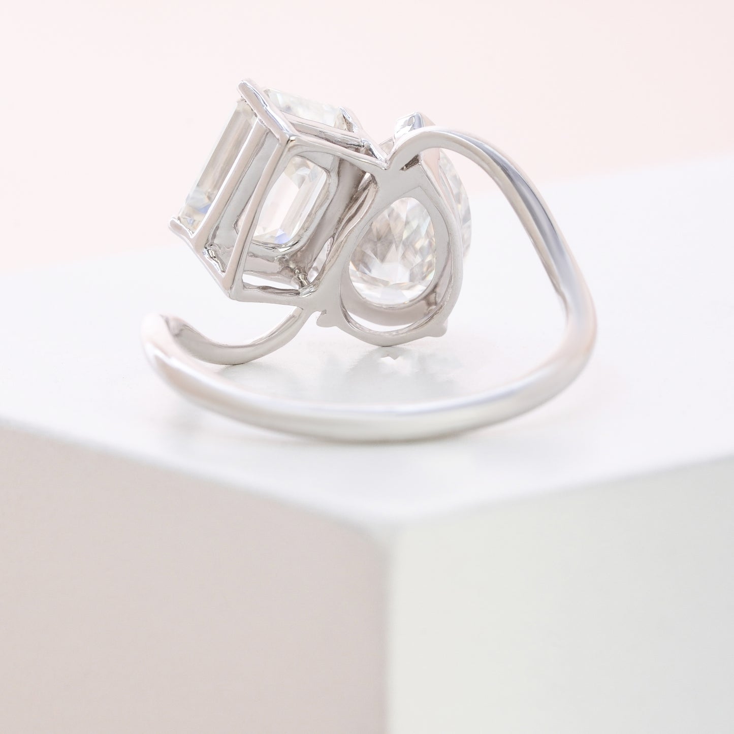 Love Connection Pear and Emerald Cut Diamond Gold Ring