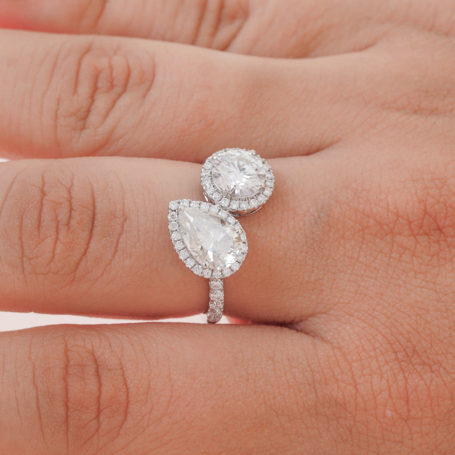 Two Stone Round and Pear Toi Et Moi Diamond Love Ring