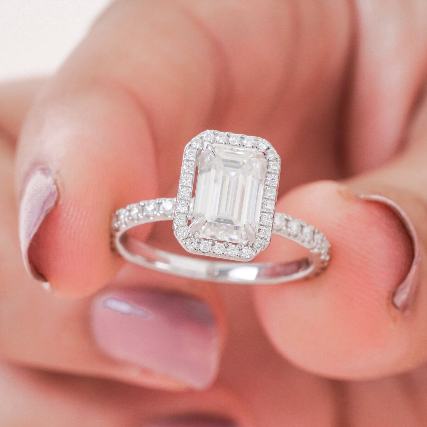 Emerald Cut Halo Diamond Engagement Ring