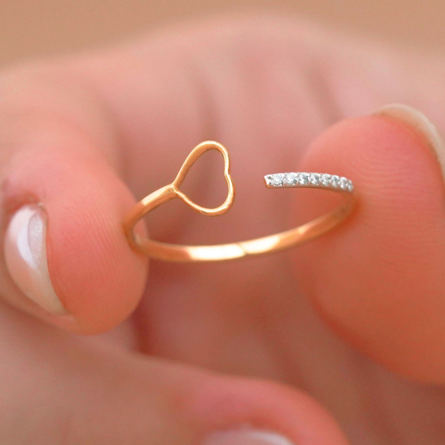 Love Heart 10k Gold  Delicate Diamond Ring For Women