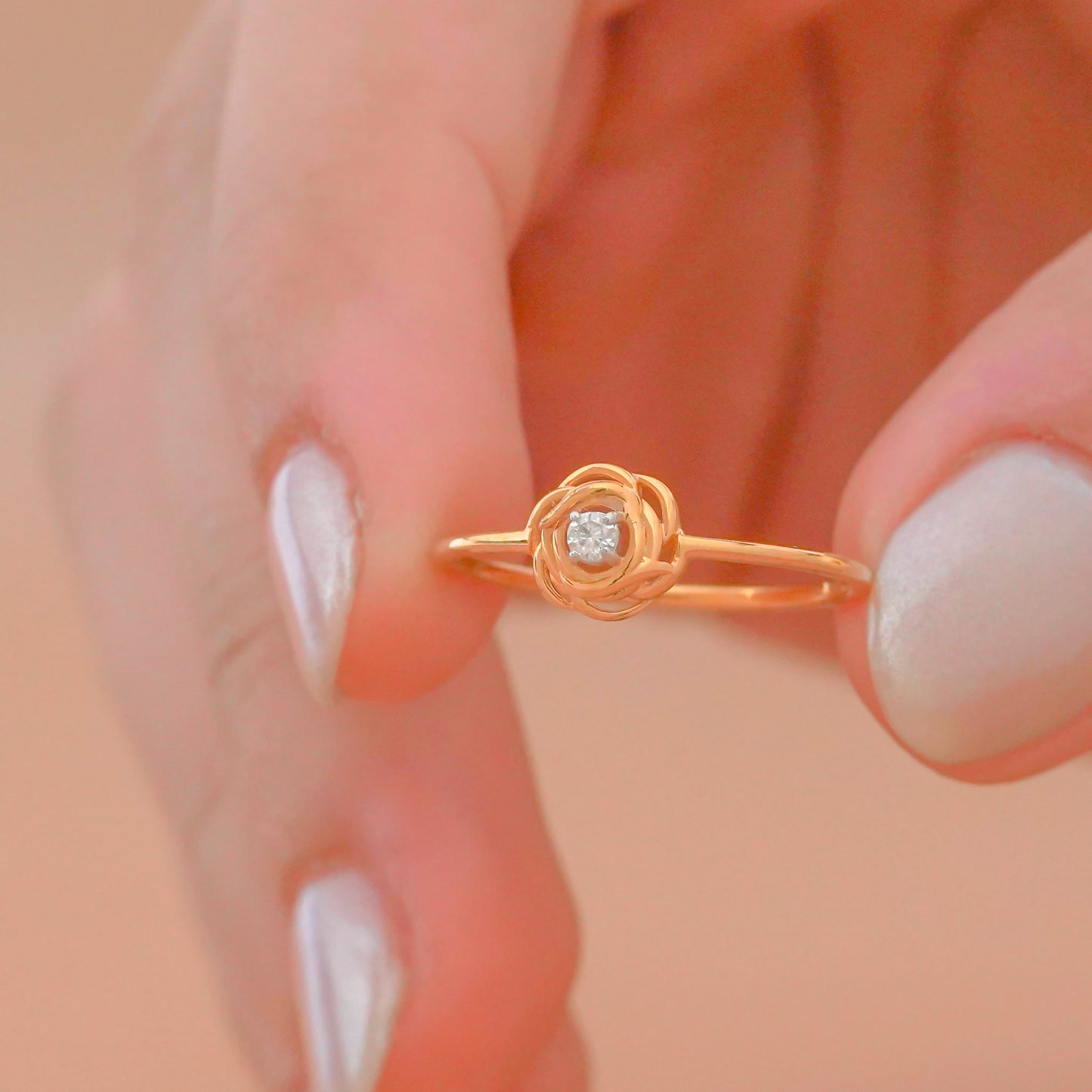 Beautiful 10k Gold Rose Flower Shape Diamond Ring