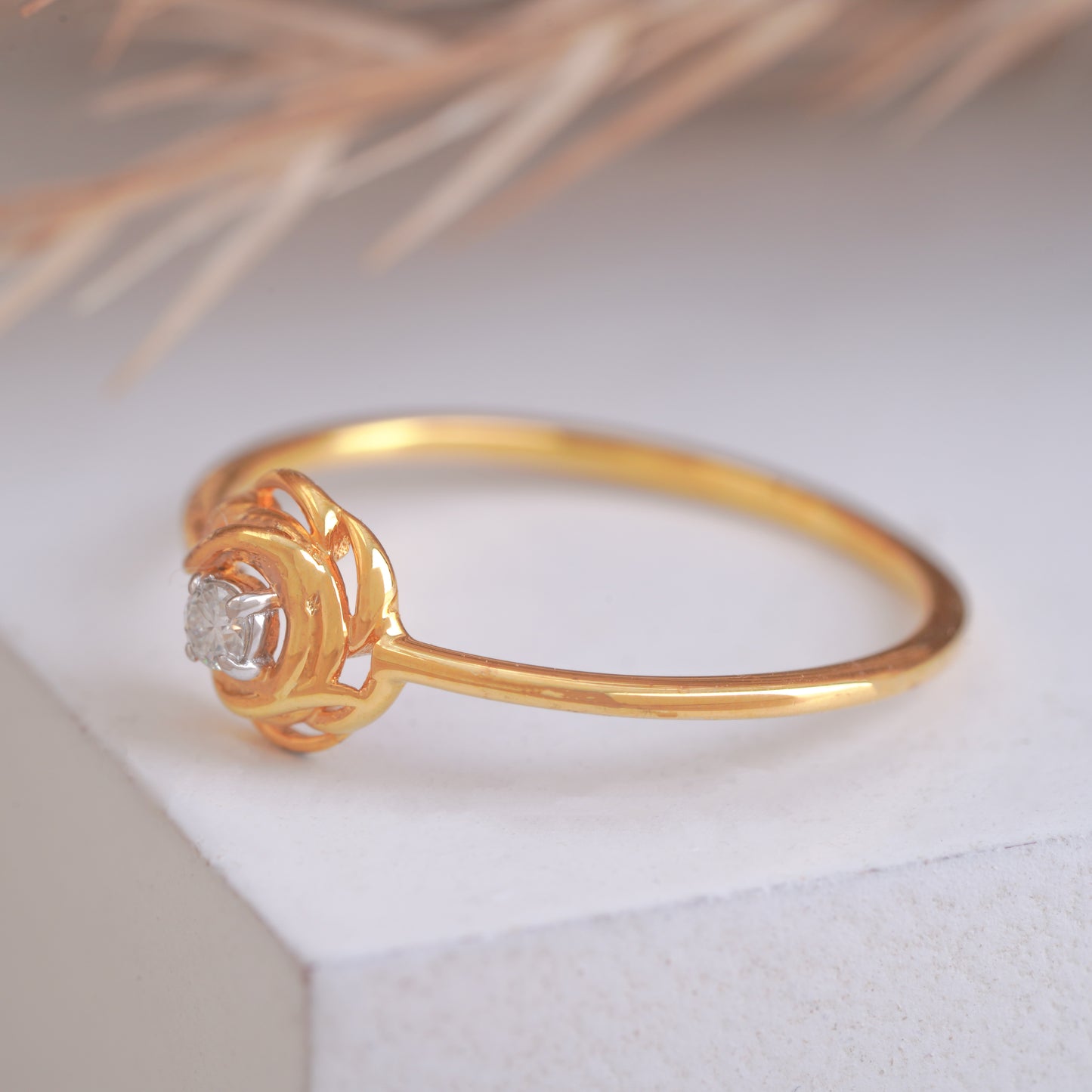 Beautiful 10k Gold Rose Flower Shape Diamond Ring