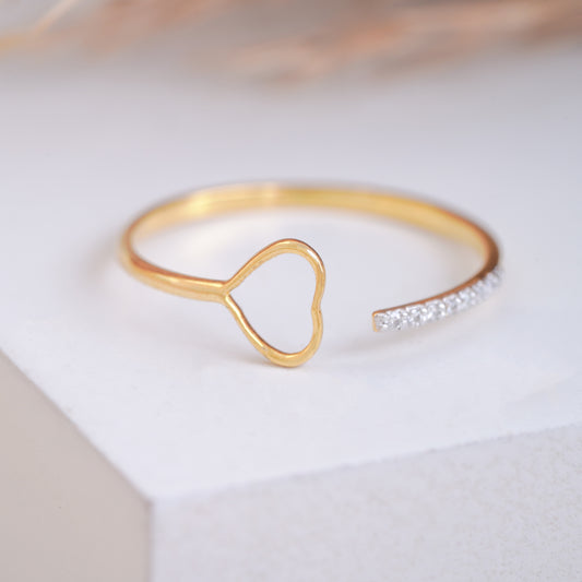 Love Heart 10k Gold  Delicate Diamond Ring For Women