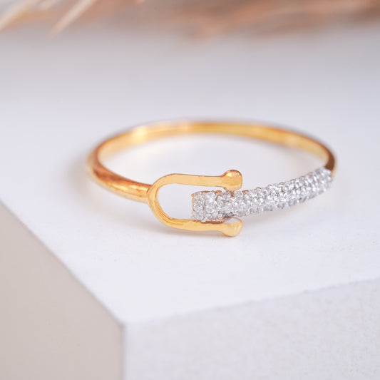 Double Gold ball with Diamond Stick Ring,