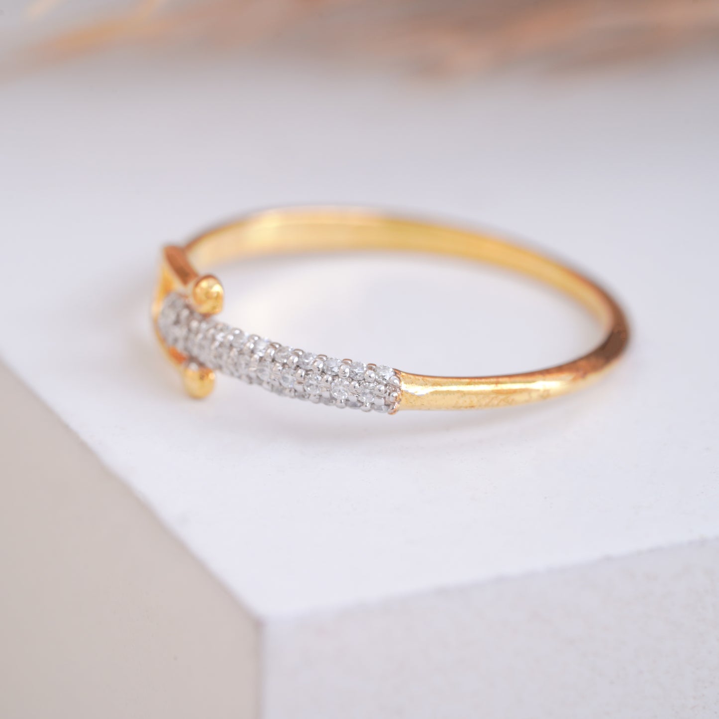 Double Gold ball with Diamond Stick Ring,