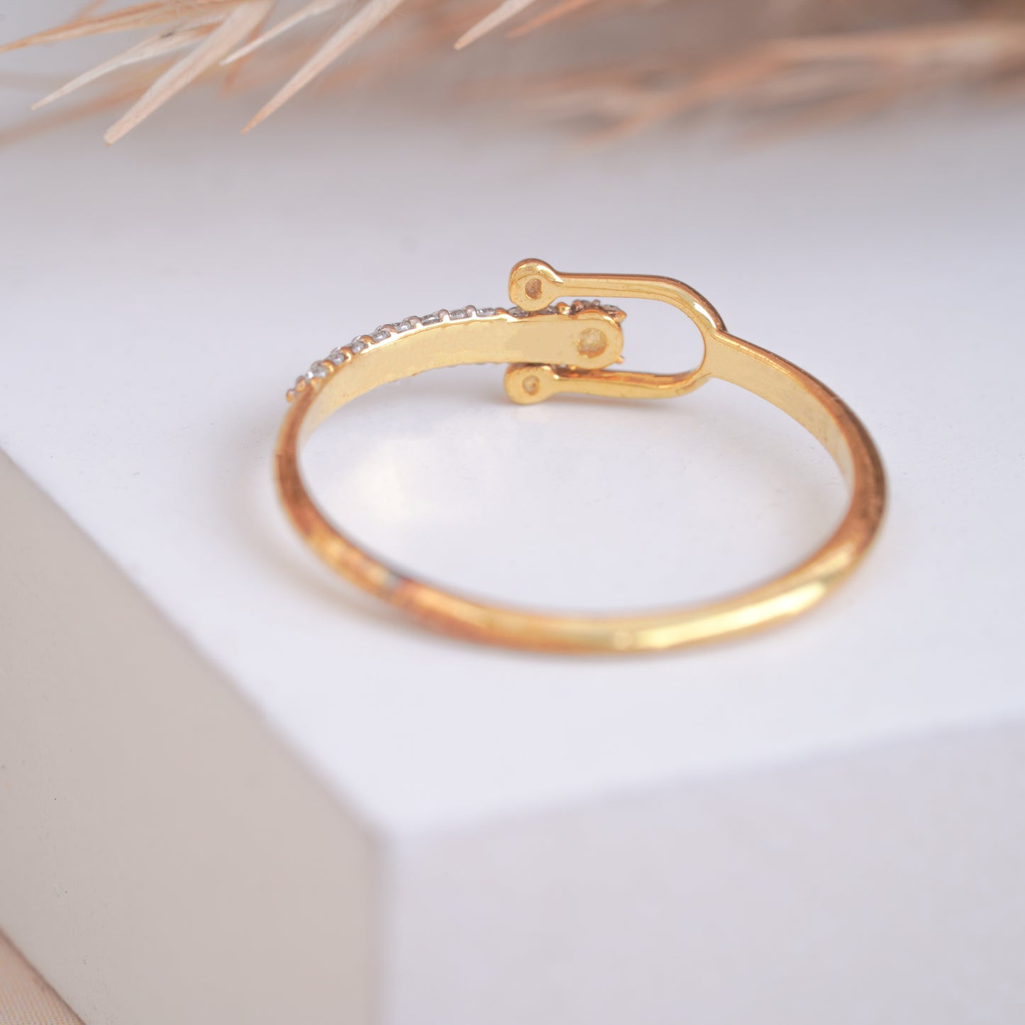 Double Gold ball with Diamond Stick Ring,