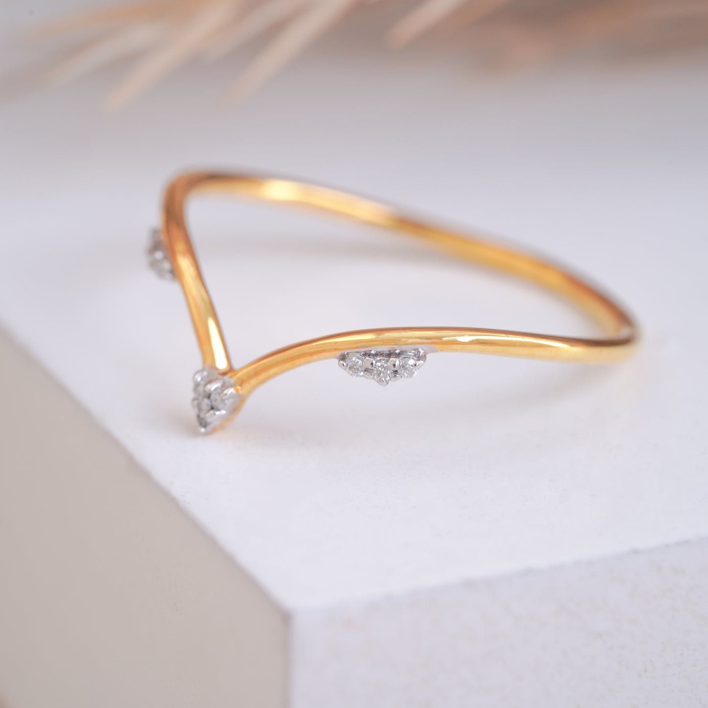 10K Gold V Shaped Diamond Stacking Ring