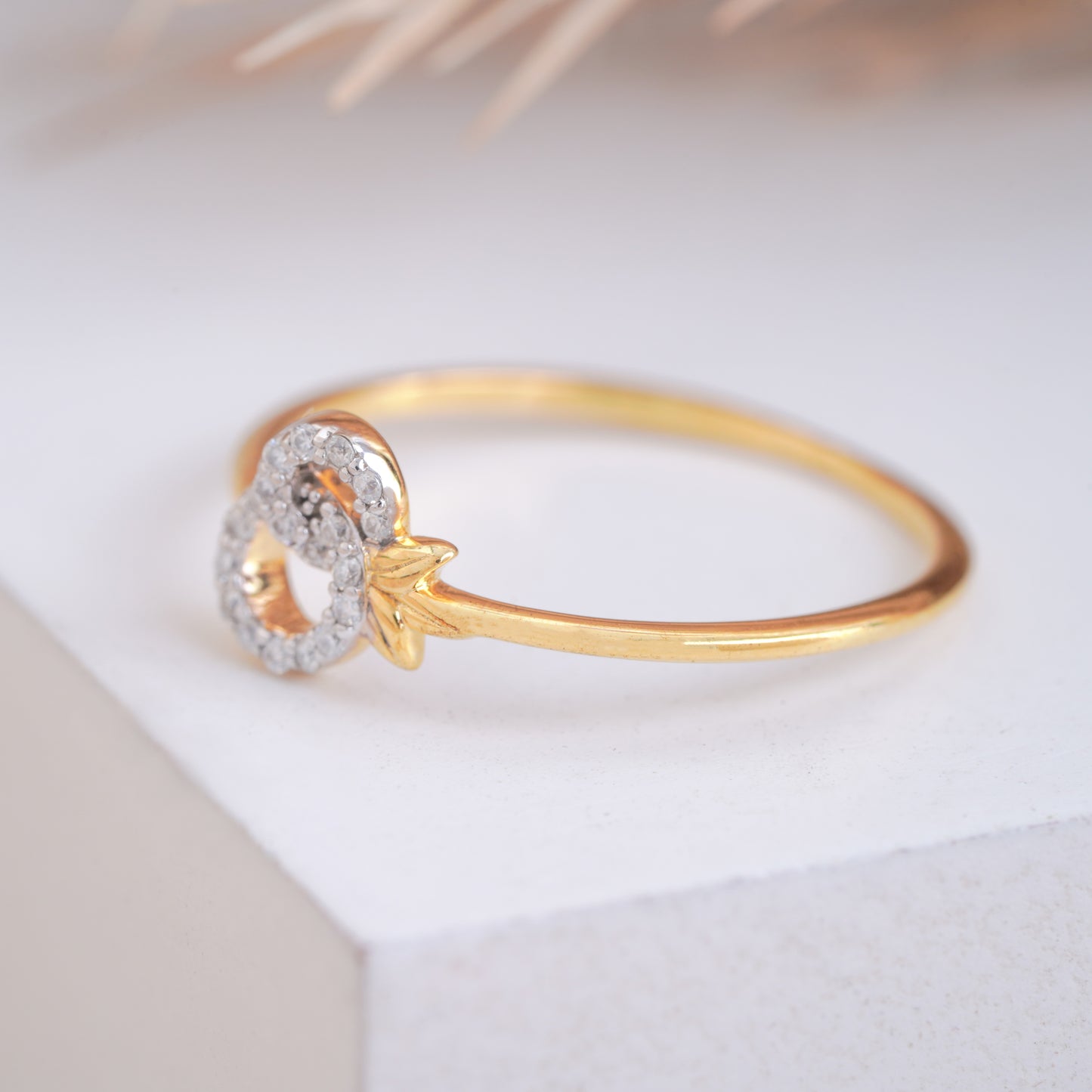 Double 10k Gold Open Circle Unique Design Diamond Ring