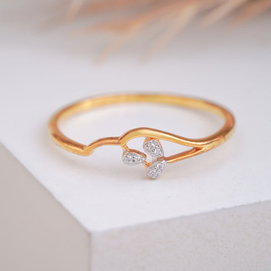 10K Solid Gold Leaf Shape Diamond Ring