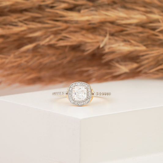 Cushion Cut Halo Moissanite  14K Gold Engagement Ring