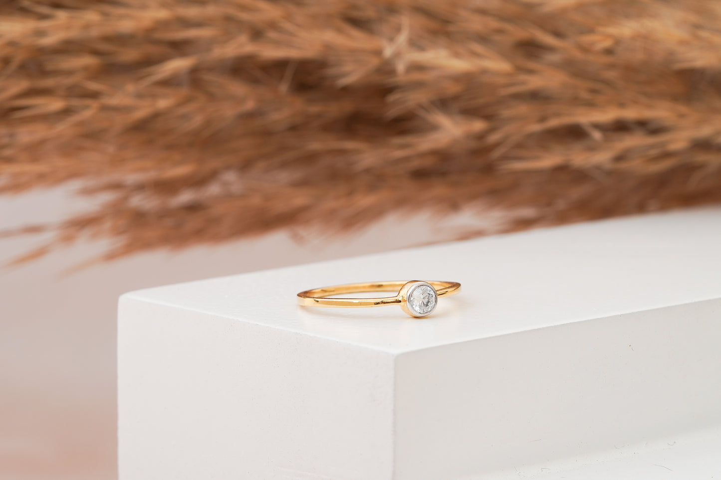 Tiny Round Cut Bezel Setting Ring