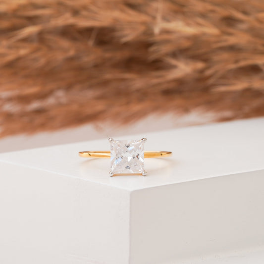 Princess Cut Engagement Ring , Anniversary Gold  Ring For Her