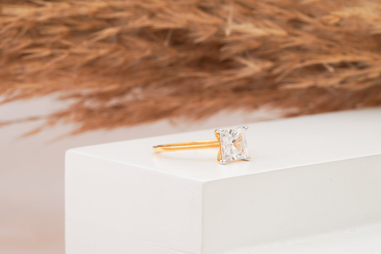 Princess Cut Engagement Ring , Anniversary Gold  Ring For Her