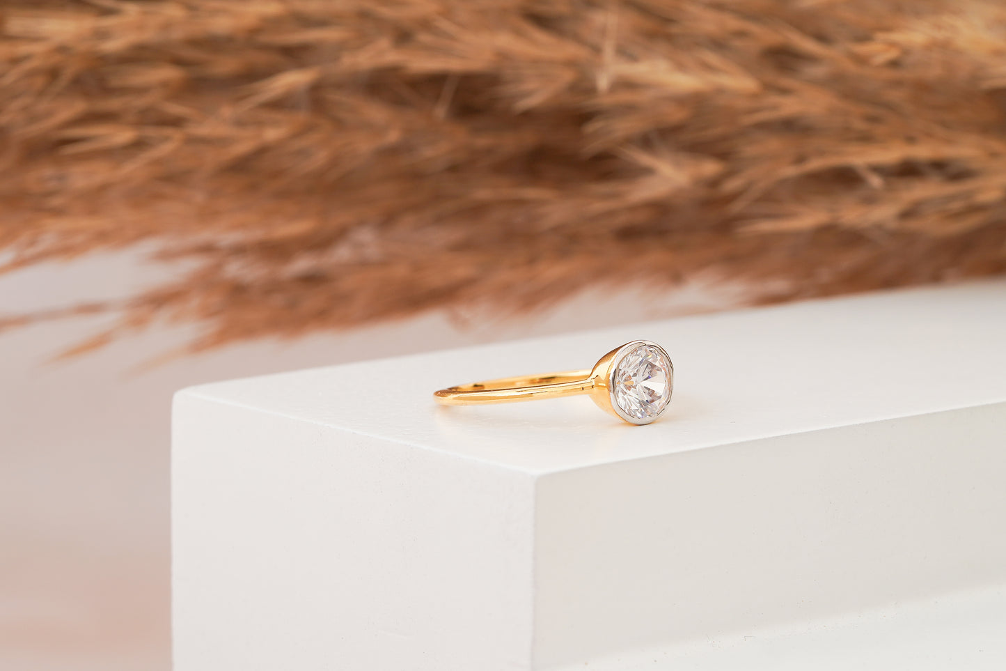 Thin gold Band Ring , Bezel Fitting Solitaire Ring ,Purpose Gold Ring