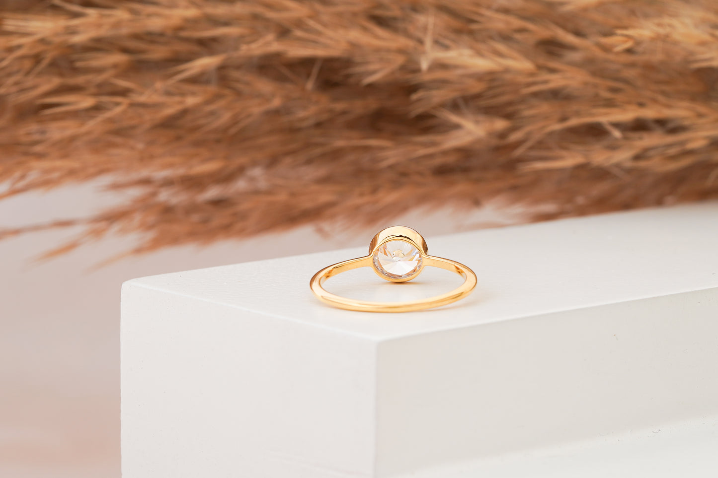 Thin gold Band Ring , Bezel Fitting Solitaire Ring ,Purpose Gold Ring