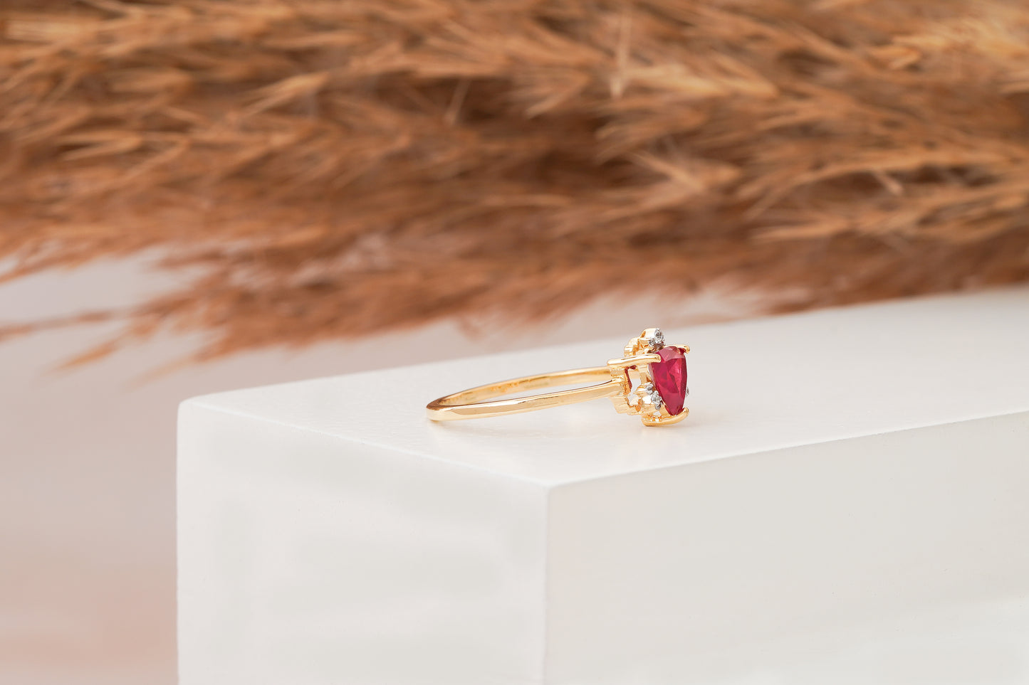 Trillion cut ruby engagement ring , Trillion 14K Gold  wedding ring