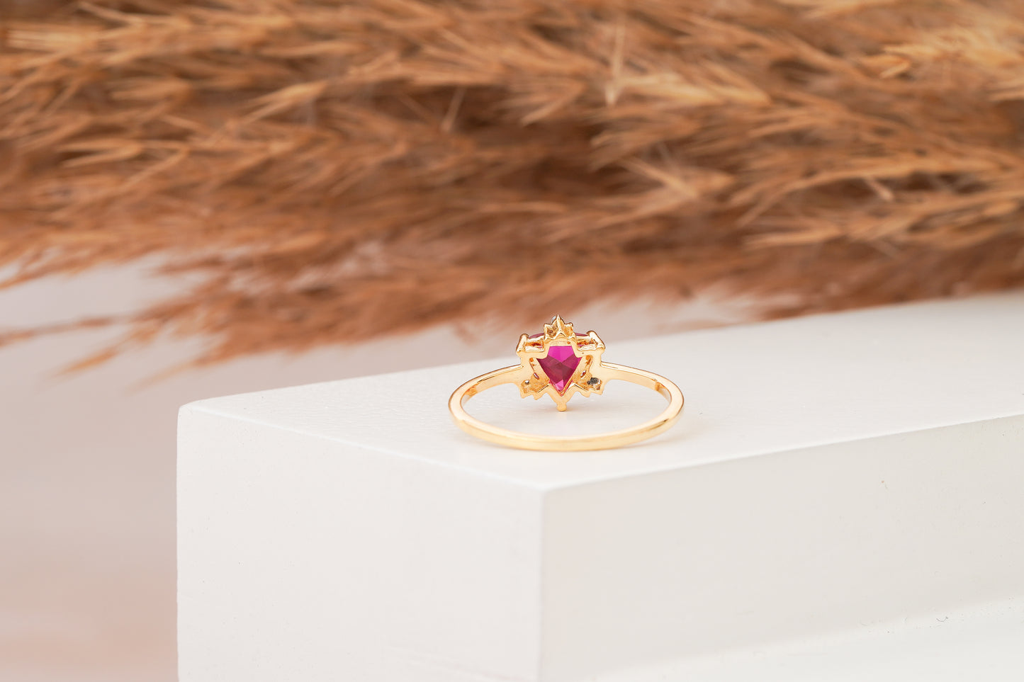 Trillion cut ruby engagement ring , Trillion 14K Gold  wedding ring