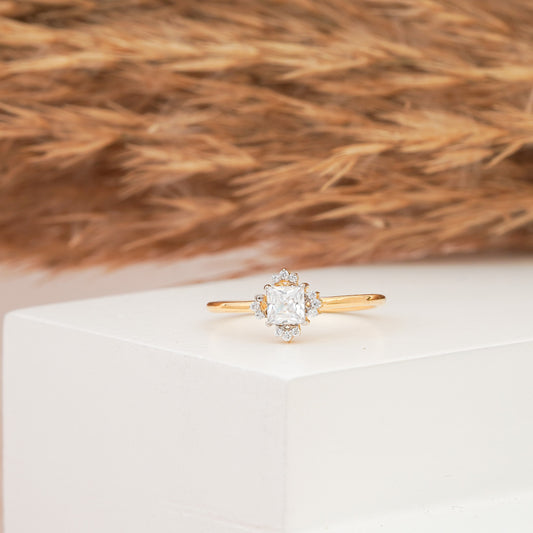 Golden Whisper: 14k Moissanite Brilliance in Delicate Rings