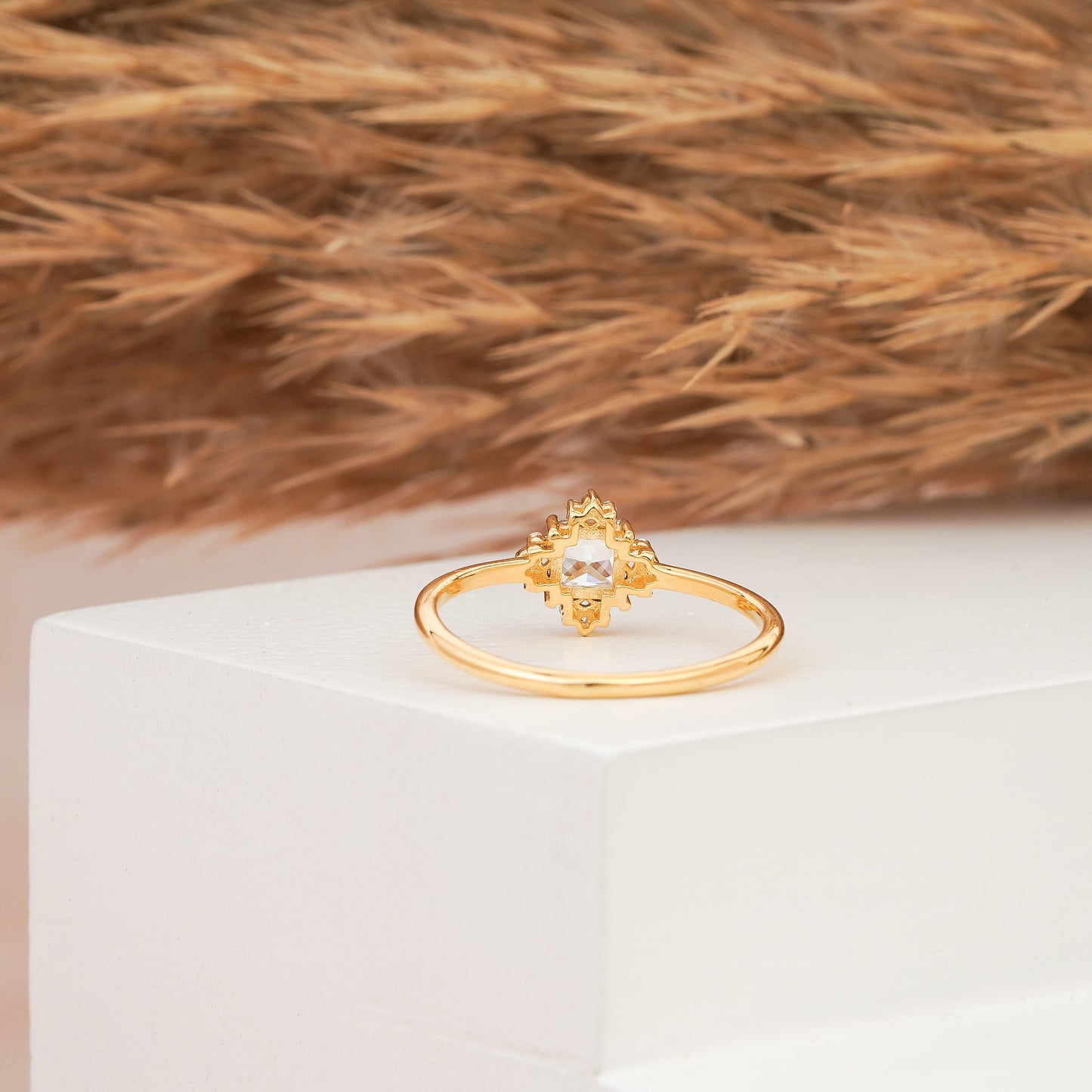 Golden Whisper: 14k Moissanite Brilliance in Delicate Rings