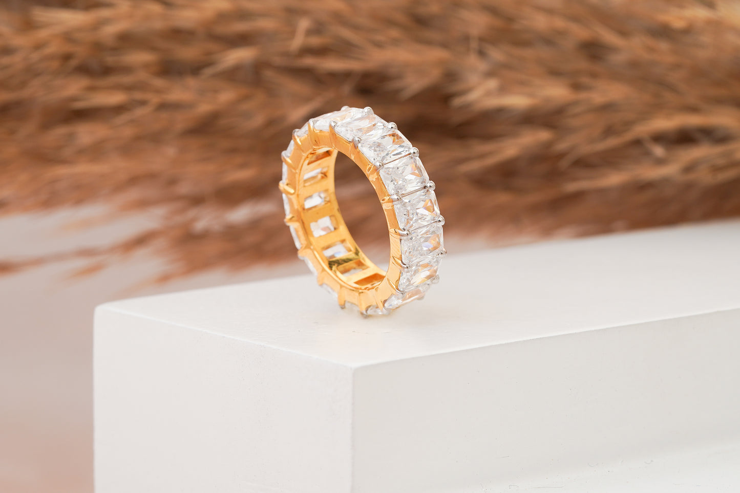 Emerald Cut Diamond Eternity 14K Gold Band