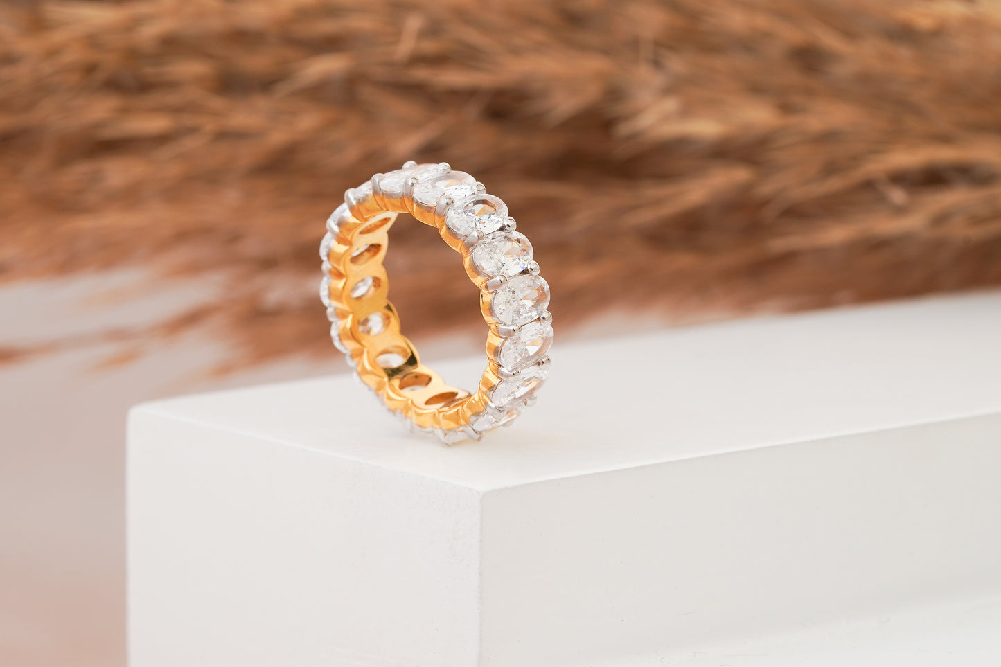 14K Gold Oval Simulated Diamond Eternity Band