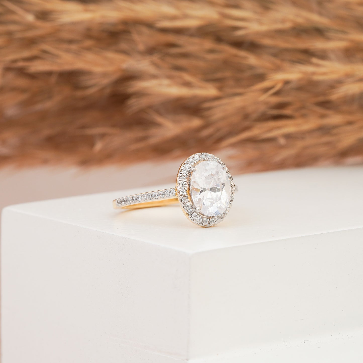 Gilded Glamour: 14k Moissanite Magic in Gold Setting