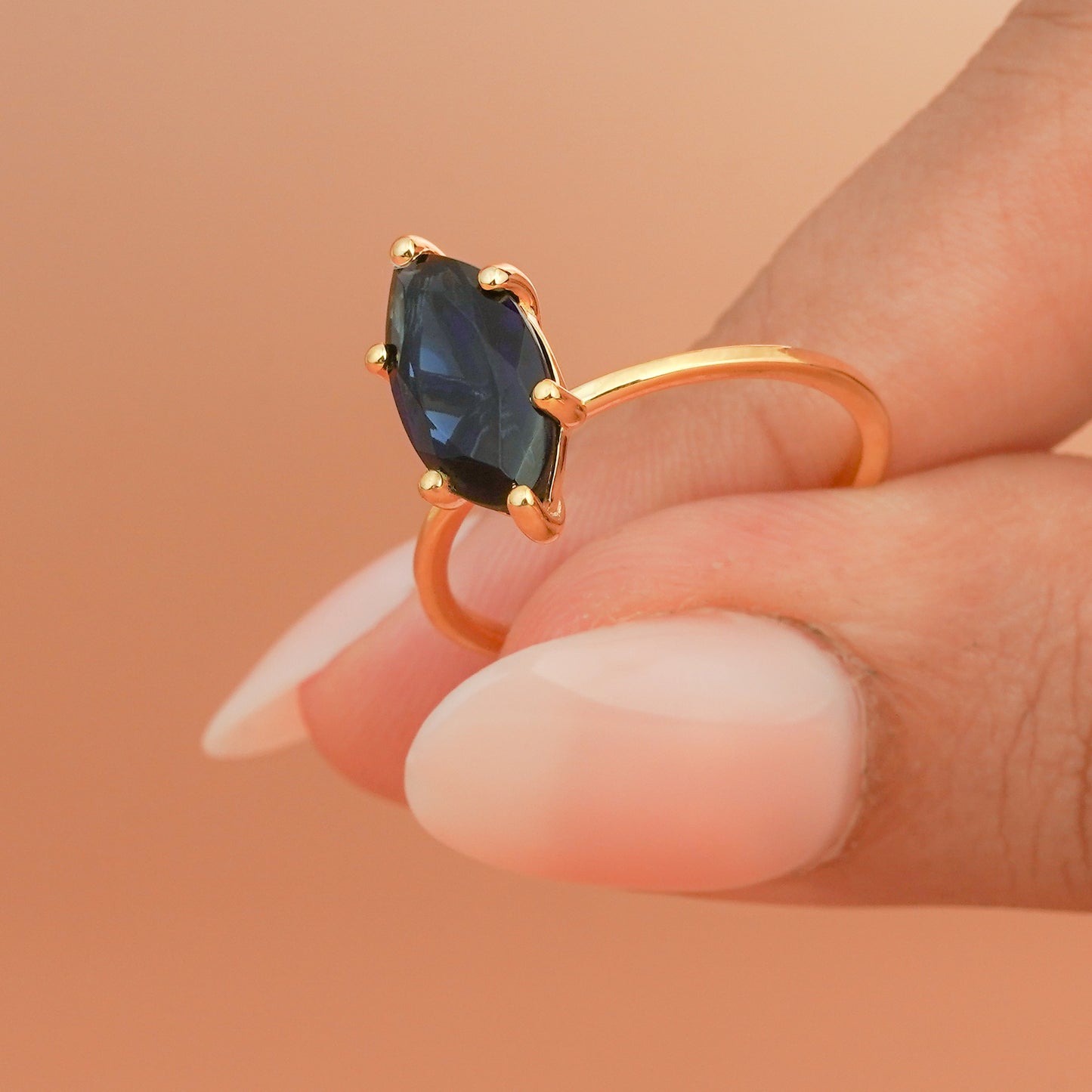 14k Gold Antique Dark Blue Sapphire Diamond Ring