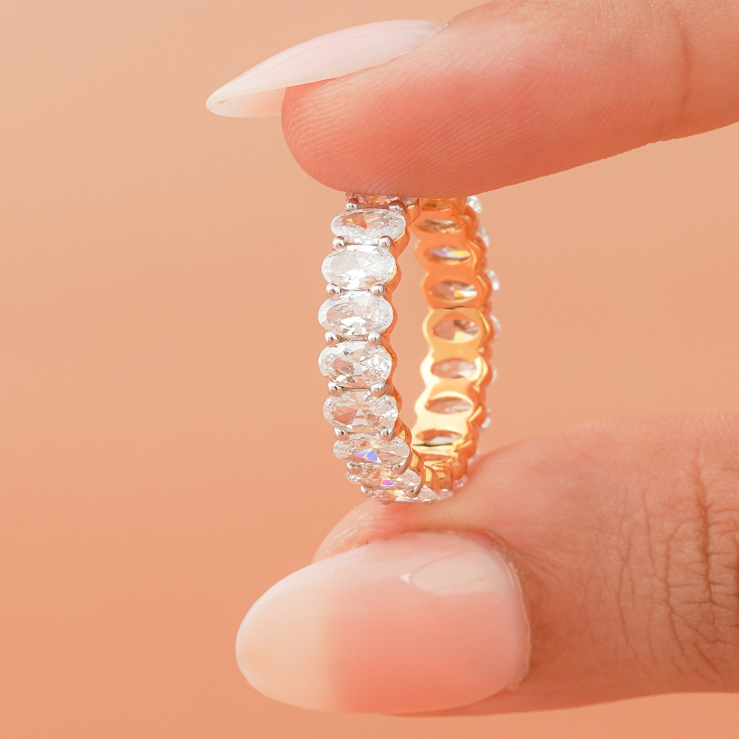 14K Gold Oval Simulated Diamond Eternity Band