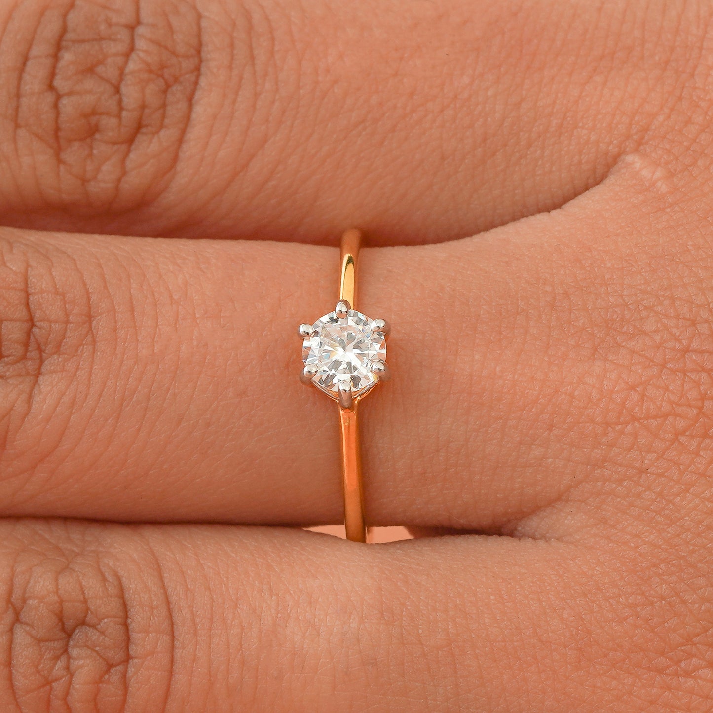 Round Cut Small Solitaire Moissanite 14KT Gold Engagement Ring