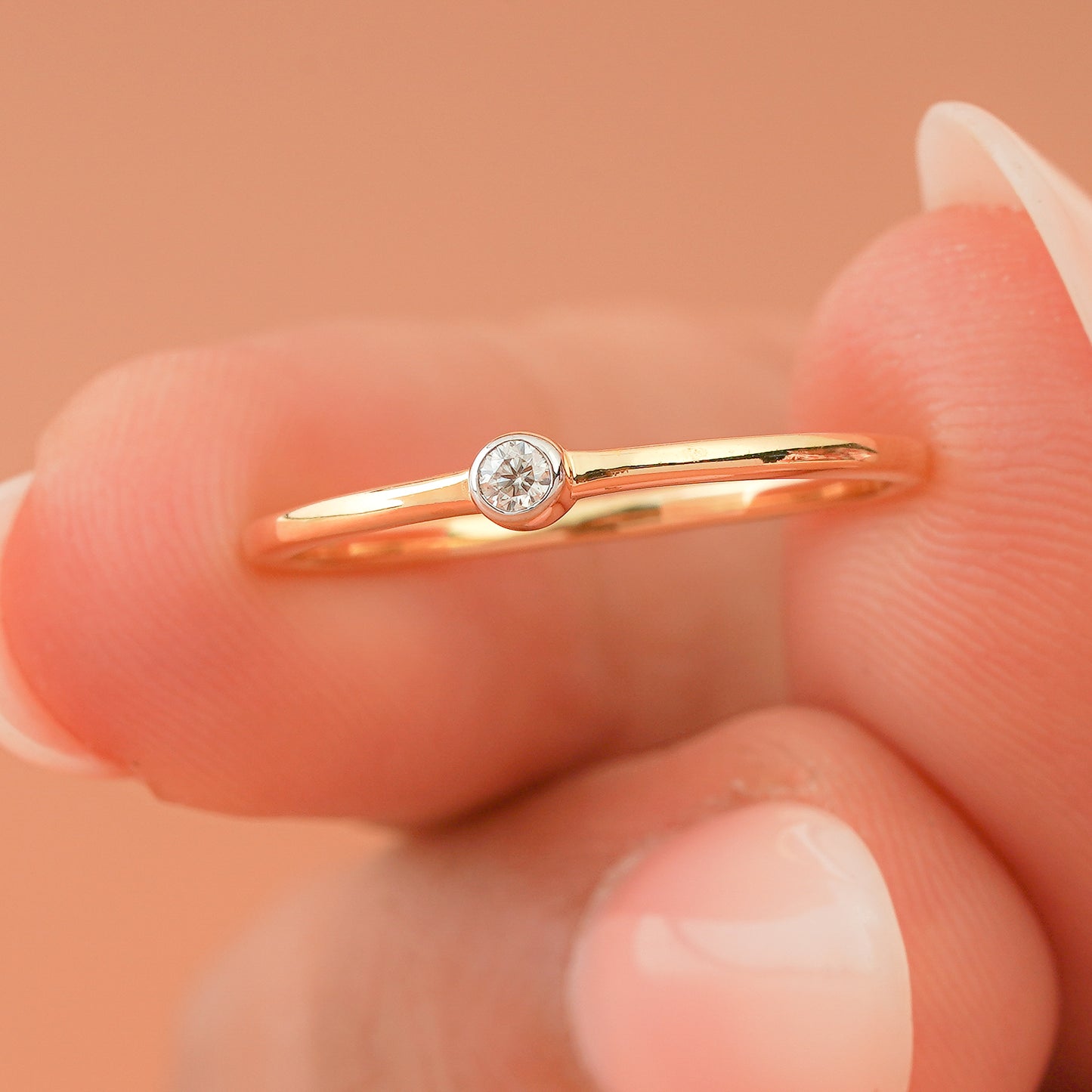 Tiny Round Cut Bezel Setting Ring