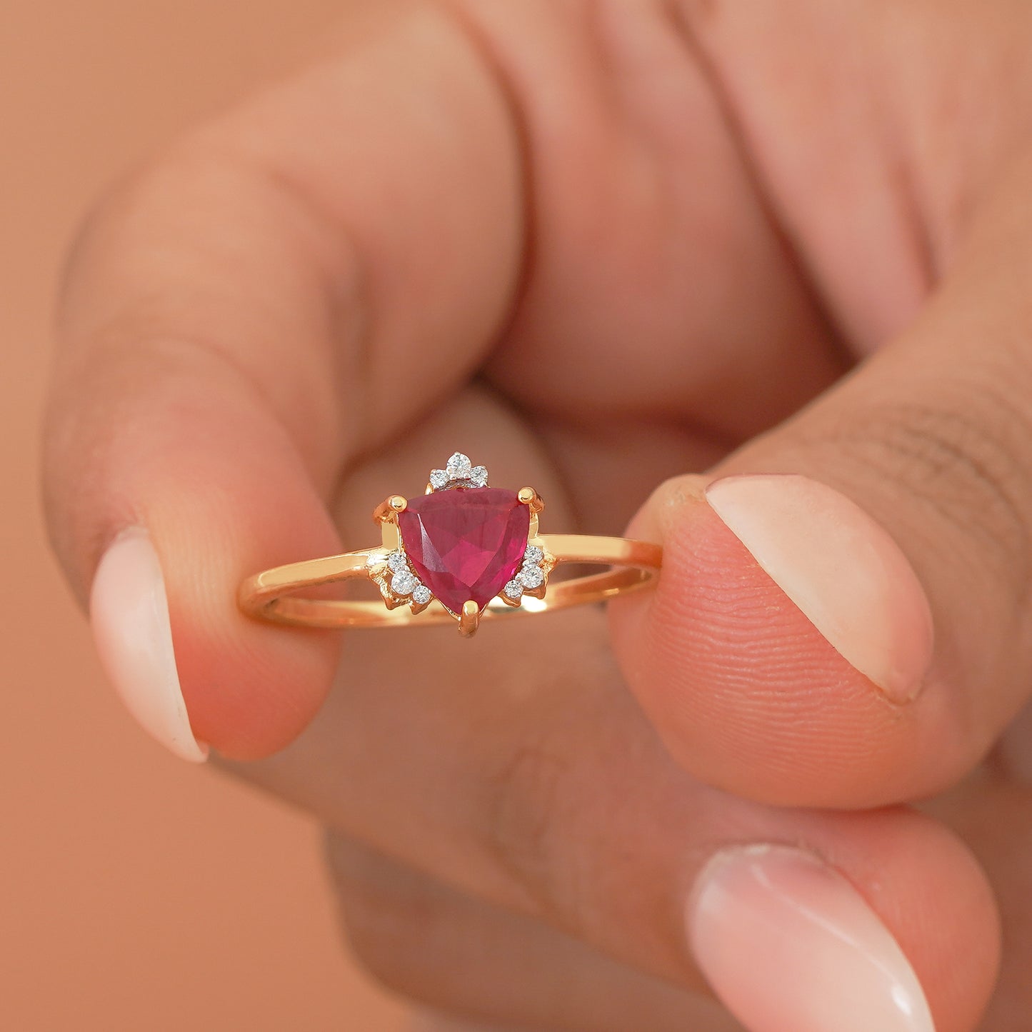 Trillion cut ruby engagement ring , Trillion 14K Gold  wedding ring