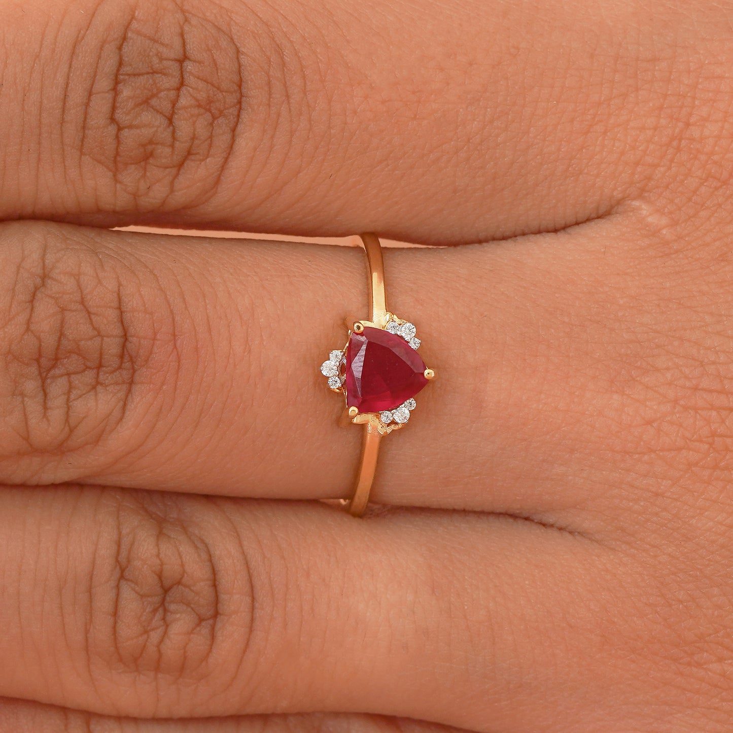 Trillion cut ruby engagement ring , Trillion 14K Gold  wedding ring