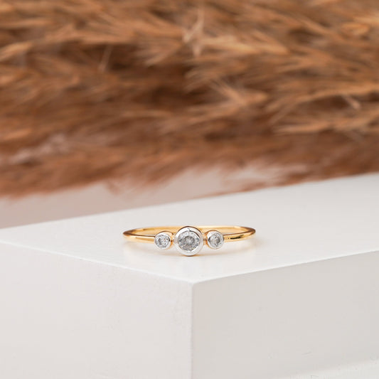 Gold Bezel Set Ring Three Stone Minimalist Diamond Ring