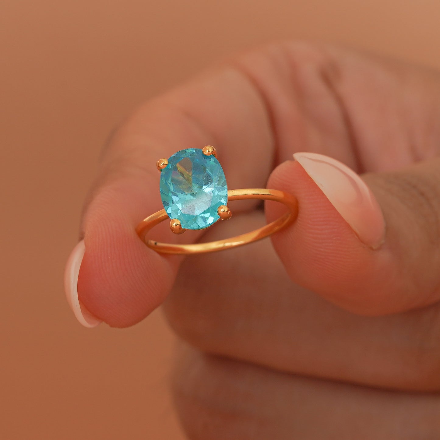 Oval Shape Blue Topaz and Diamond ,November Birthstone Ring