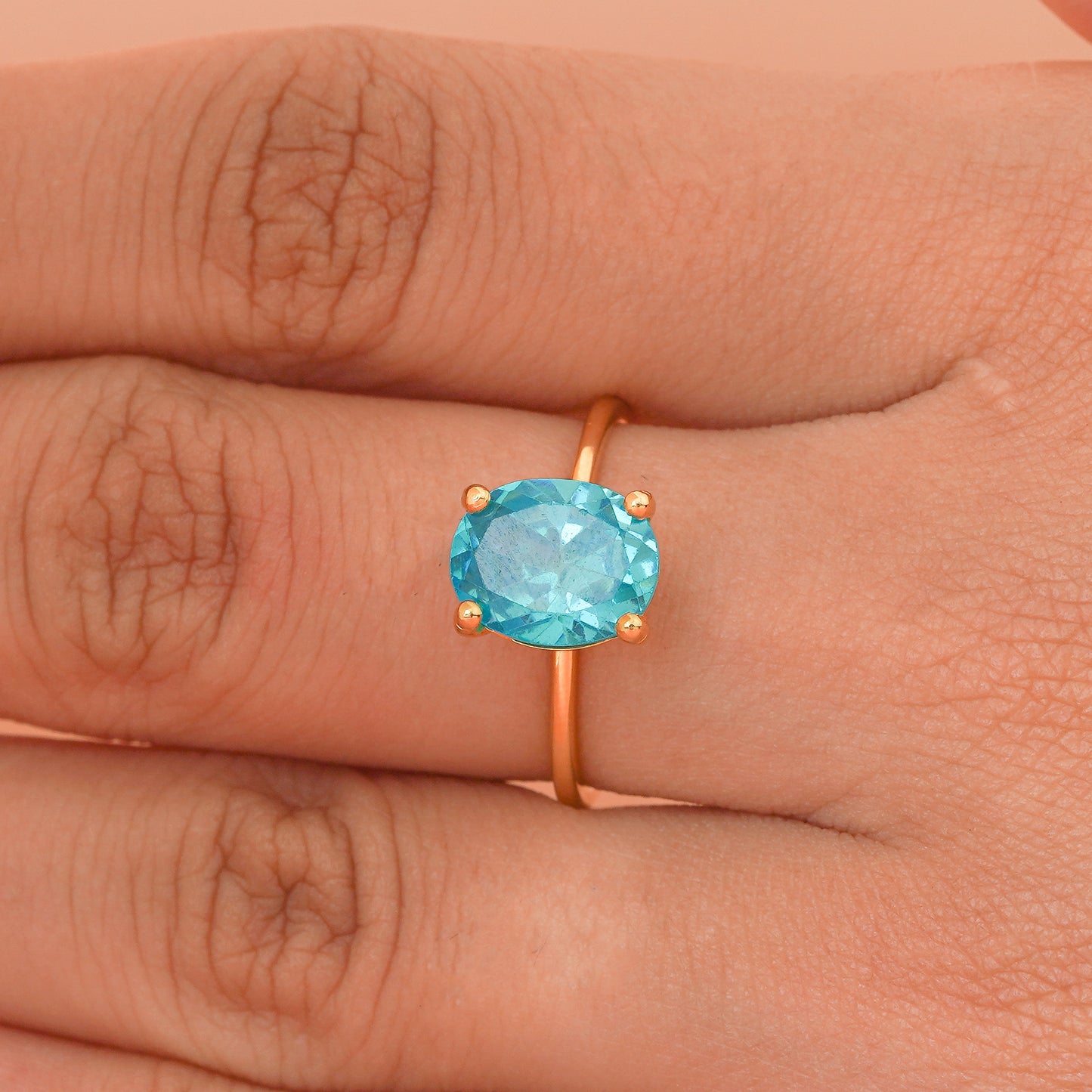 Oval Shape Blue Topaz and Diamond ,November Birthstone Ring