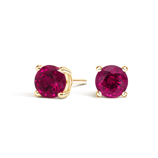 Solitaire Lab Ruby Stud Earrings 14k