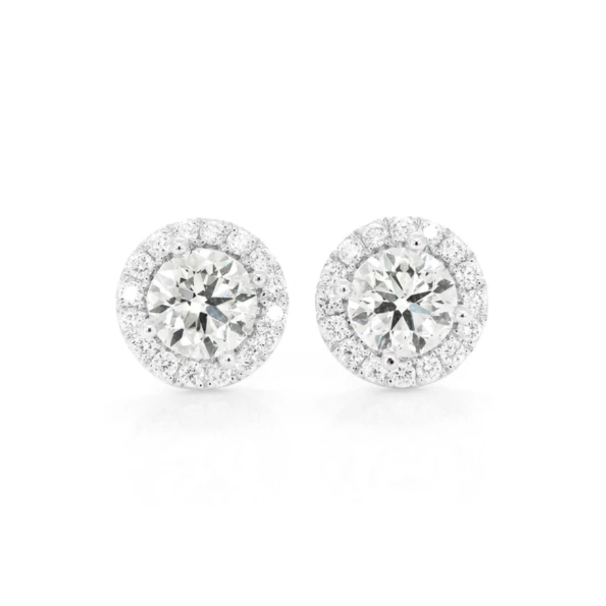 HALO SOLITAIRE STUD EARRINGS 14K